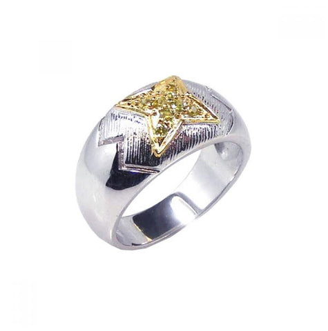 .925 Sterling Silver Rhodium & Gold Plated Yellow Cz Center Ring, <b>size: 5</b>