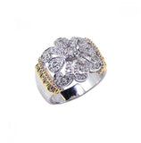 .925 Sterling Silver Rhodium & Gold Plated Cz Flower Ring, <b>size: 5</b>