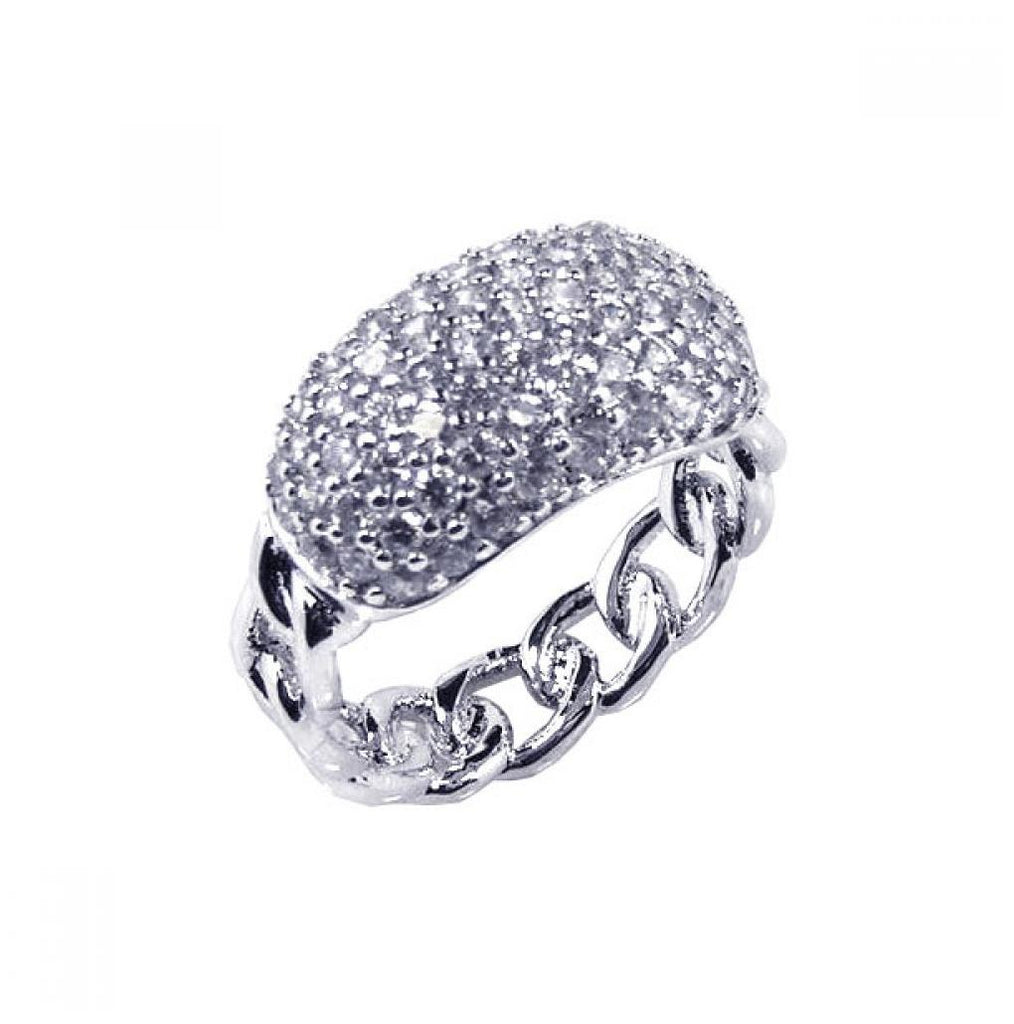 .925 Sterling Silver Rhodium Plated Pave Set Cz Id Chain Ring, <b>size: 5</b>