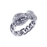 .925 Sterling Silver Rhodium Plated Cz Belt Chain Link Ring, <b>size: 5</b>