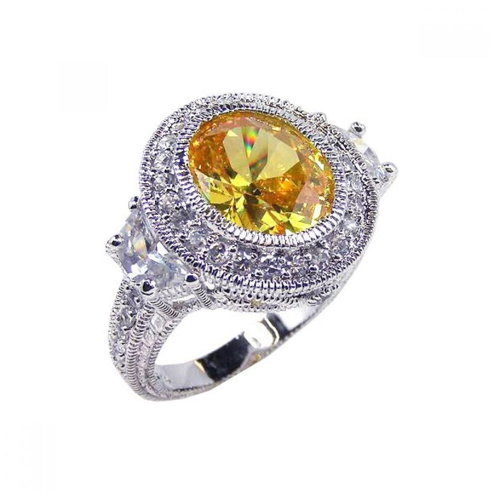 .925 Sterling Silver Rhodium Plated Yellow Center & Clear Cluster Cz Circle Ring, <b>size: 5</b>