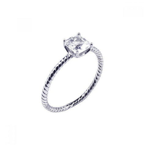 .925 Sterling Silver Rhodium Plated Solitaire Cz Cable Ring, <b>size: 5</b>