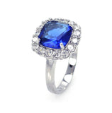 .925 Sterling Silver Rhodium Plated Blue Center Clear Cluster Cz Ring, <b>size: 5</b>