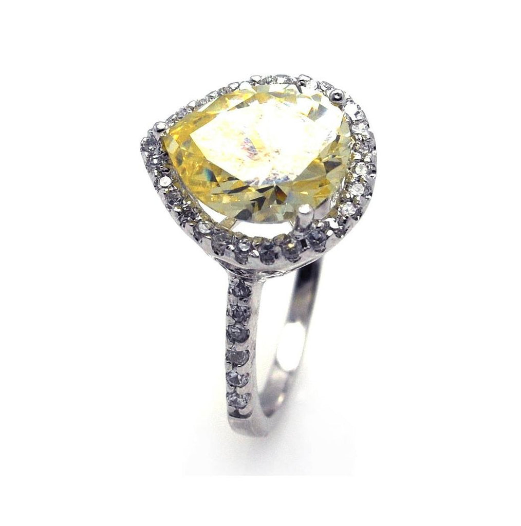 .925 Sterling Silver Rhodium Plated Yellow Center Clear Cluster Cz Ring, <b>size: 5</b>