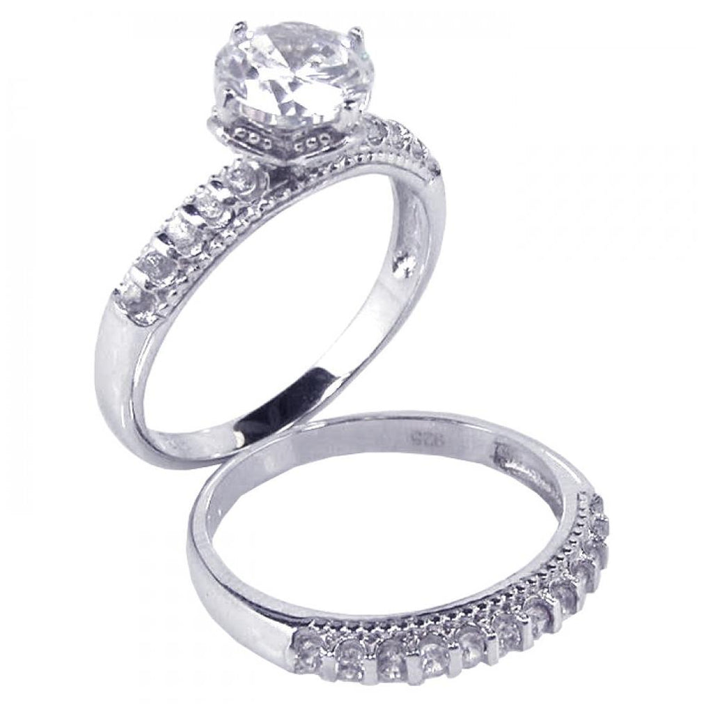 .925 Sterling Silver Rhodium Plated Clear Round Cz Bridal Ring Set, <b>size: 5</b>