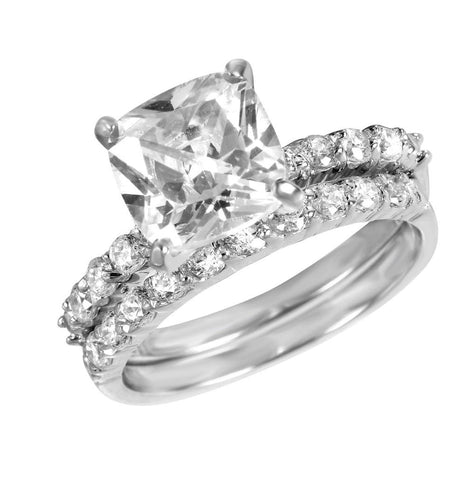 .925 Sterling Silver Rhodium Plated Cz Stackable Ring Set, <b>size: 5</b>