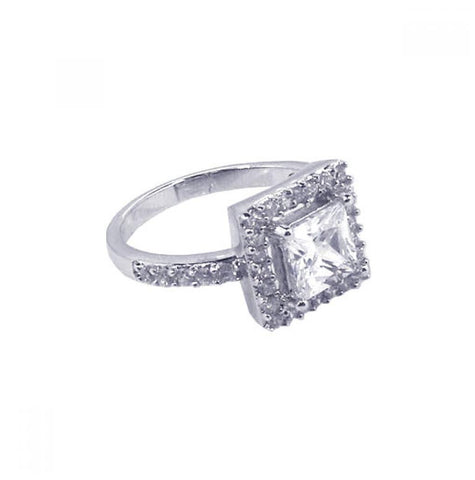 .925 Sterling Silver Rhodium Plated Square Center Cluster Cz Ring, <b>size: 5</b>