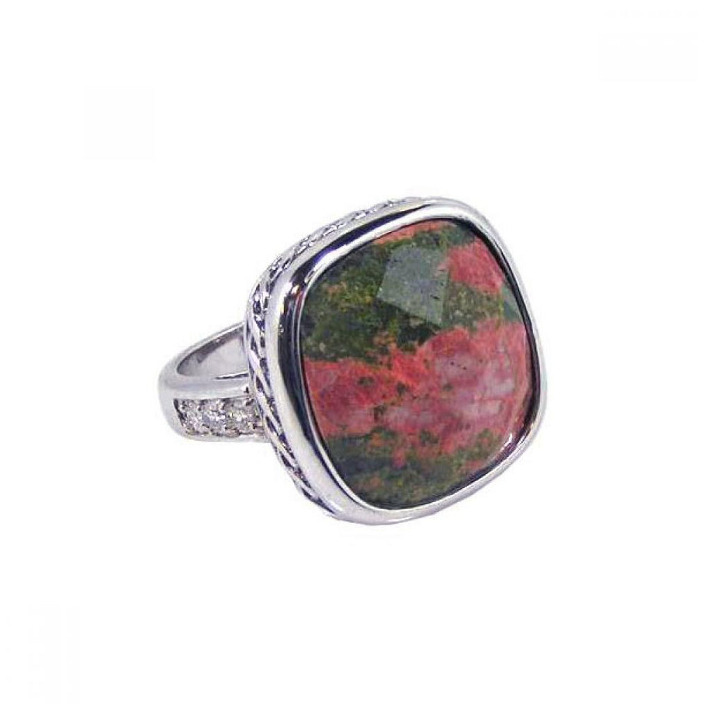 .925 Sterling Silver Rhodium Plated Red Stone Center Clear Cz Ring, <b>size: 5</b>