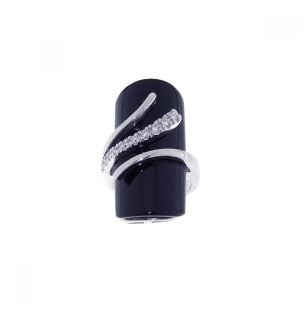 .925 Sterling Silver Rhodium Plated Black Stone Cz Wrap Ring, <b>size: 5</b>