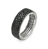 .925 Sterling Silver Rhodium & Black Rhodium Plated Pave Set Black Cz Eternity Ring, <b>size: 5</b>