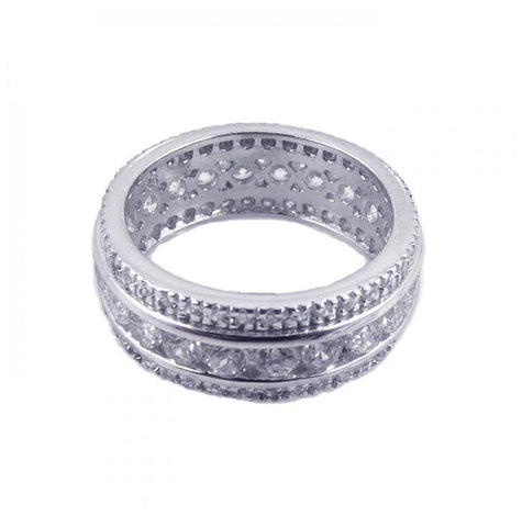 .925 Sterling Silver Rhodium Plated Cz Eternity Channel Ring, <b>size: 5</b>