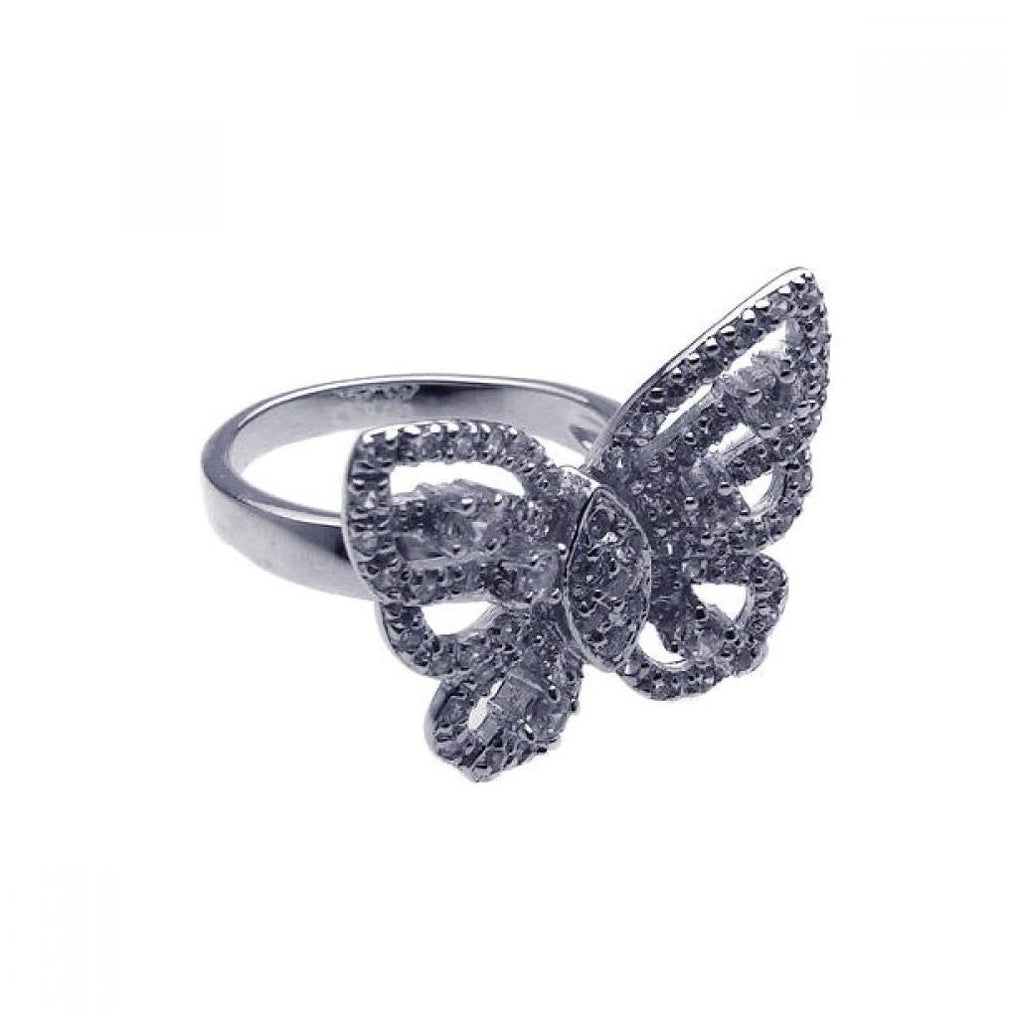 .925 Sterling Silver Rhodium Plated Pave Set Cz Butterfly Ring, <b>size: 5</b>