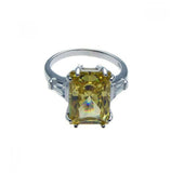 .925 Sterling Silver Rhodium Plated Rectangular Yellow Center & Clear Cz Ring, <b>size: 5</b>