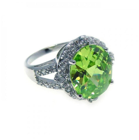 .925 Sterling Silver Rhodium Plated Round Green Center Clear Cluster Cz Ring, <b>size: 5</b>