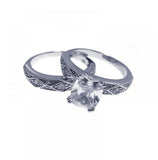 .925 Sterling Silver Rhodium Plated Cz Ornate Ring Set, <b>size: 5</b>