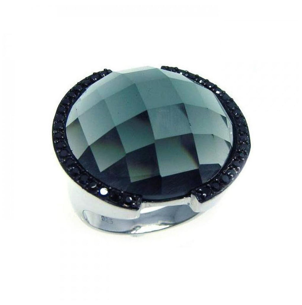 .925 Sterling Silver Rhodium & Black Rhodium Plated Black Cz Dome Ring, <b>size: 5</b>