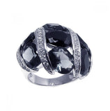 .925 Sterling Silver Rhodium Plated Blackgray& Clear Cz Ring, <b>size: 5</b>