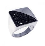 .925 Sterling Silver Rhodium & Black Rhodium Plated Half Pave Set Black Cz Square Ring, <b>size: 5</b>