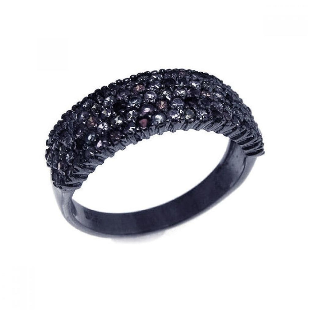 .925 Sterling Silver Black Rhodium Plated Multi Color Pave Set Cz Ring, <b>size: 5</b>