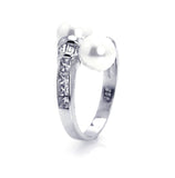 .925 Sterling Silver Rhodium Plated Cz Double Pearl Ring, <b>size: 5</b>