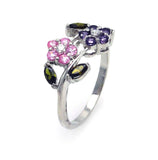 .925 Sterling Silver Rhodium Plated Multi Colored Cz Flower Ring, <b>size: 5</b>