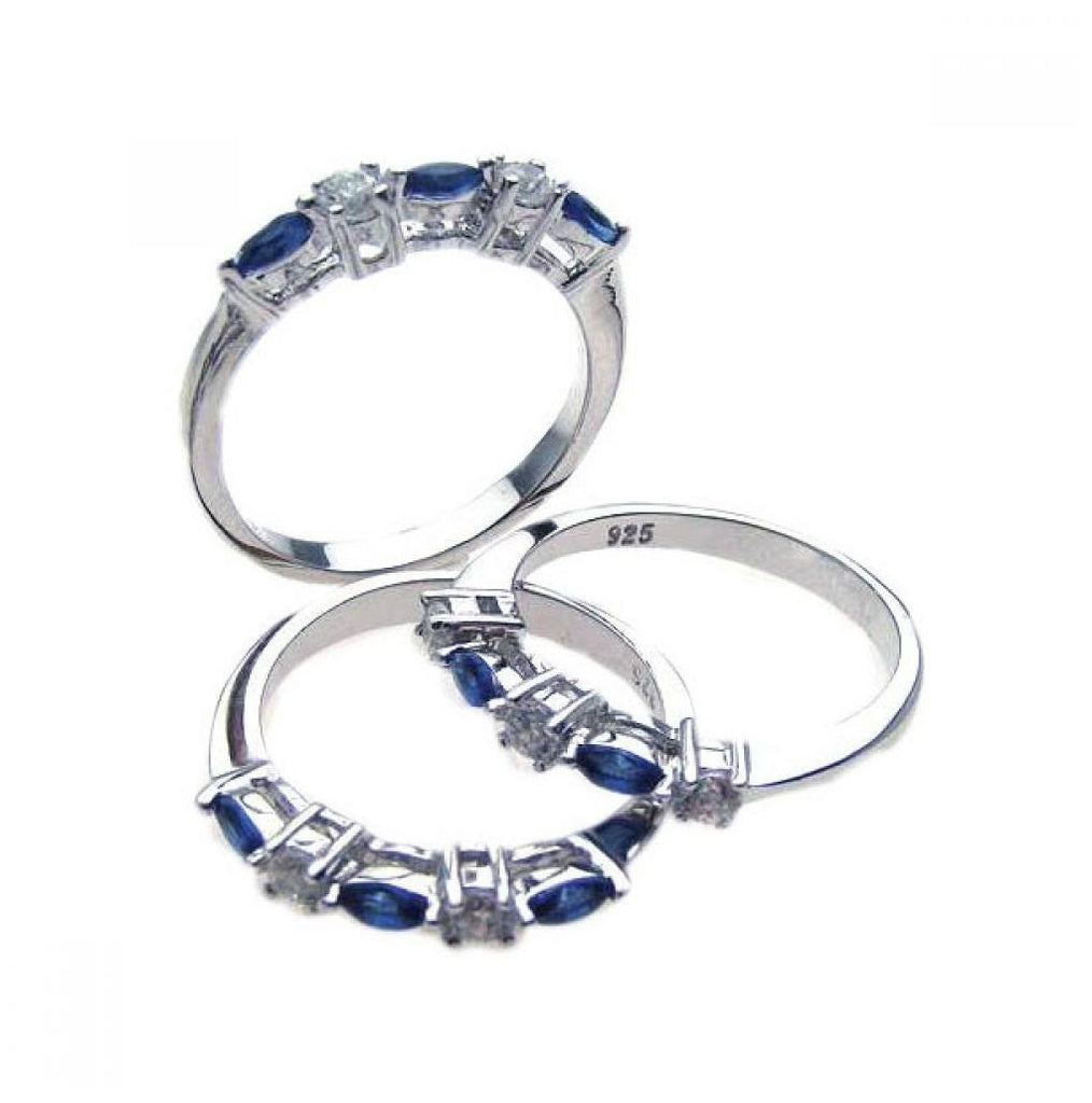 .925 Sterling Silver Rhodium Plated Blue & Clear Cz Ring Set, <b>size: 5</b>