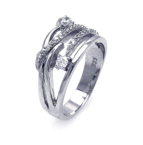 .925 Sterling Silver Rhodium Plated Cz Intertwined Ring, <b>size: 5</b>