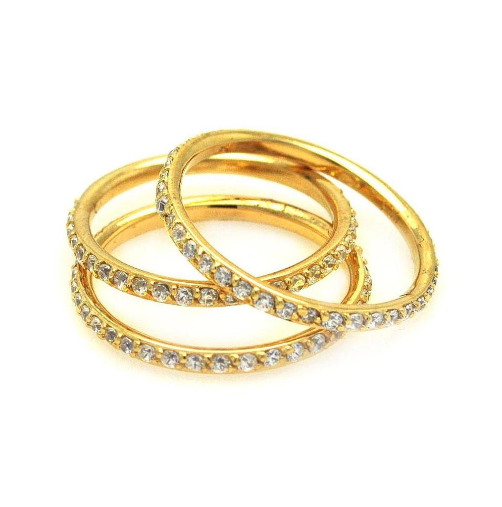 .925 Sterling Silver Gold Plated Cz Stackable Ring Set, <b>size: 5</b>