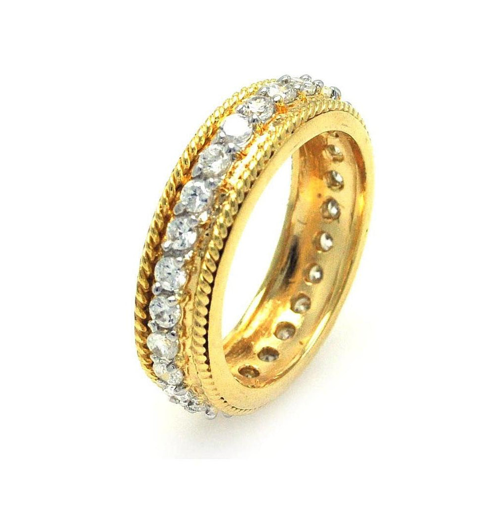 .925 Sterling Silver Gold Plated Rope Border Cz Eternity Ring, <b>size: 5</b>