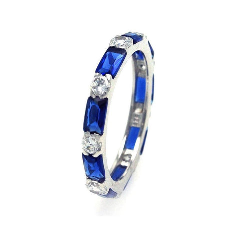 .925 Sterling Silver Rhodium Plated Blue Baguette Clear Cz Eternity Ring Str00516blu, <b>size: 5</b>