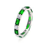 .925 Sterling Silver Rhodium Plated Green Baguette Clear Cz Eternity Ring, <b>size: 5</b>