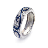 .925 Sterling Silver Rhodium Plated Blue Enamel Pave Set Cz Eternity Ring, <b>size: 5</b>