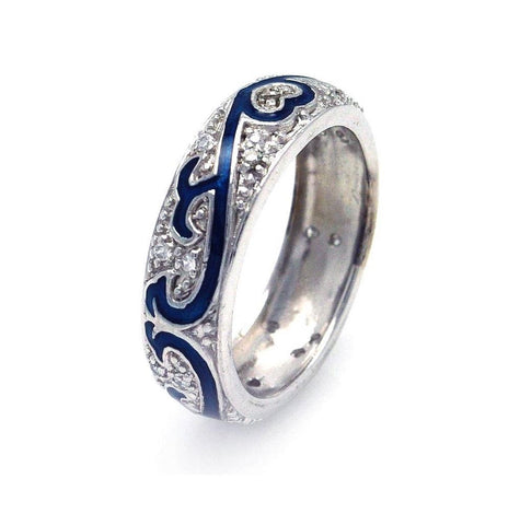 .925 Sterling Silver Rhodium Plated Blue Enamel Pave Set Cz Eternity Ring, <b>size: 5</b>