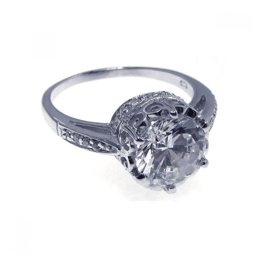 .925 Sterling Silver Rhodium Plated Cz Round Antique Ring, <b>size: 5</b>