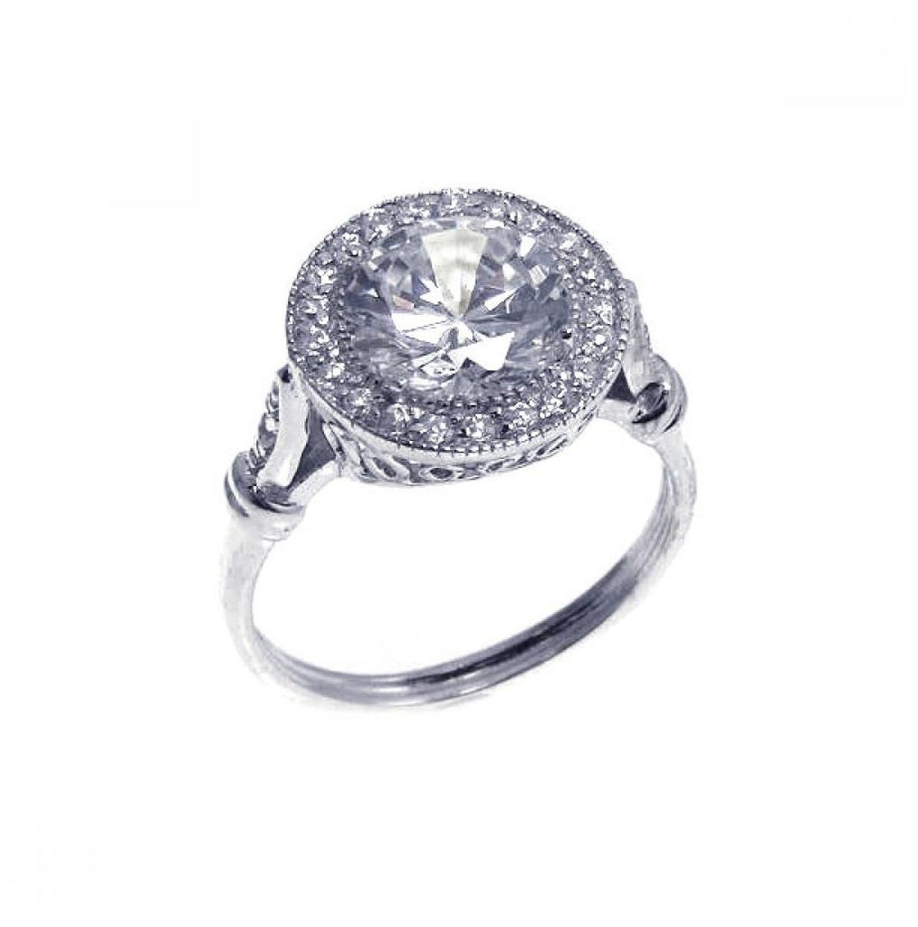 .925 Sterling Silver Rhodium Plated Round Center & Cluster Cz Ring, <b>size: 5</b>