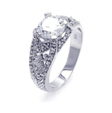 .925 Sterling Silver Rhodium Plated Round Center Cz Antique Ring, <b>size: 5</b>