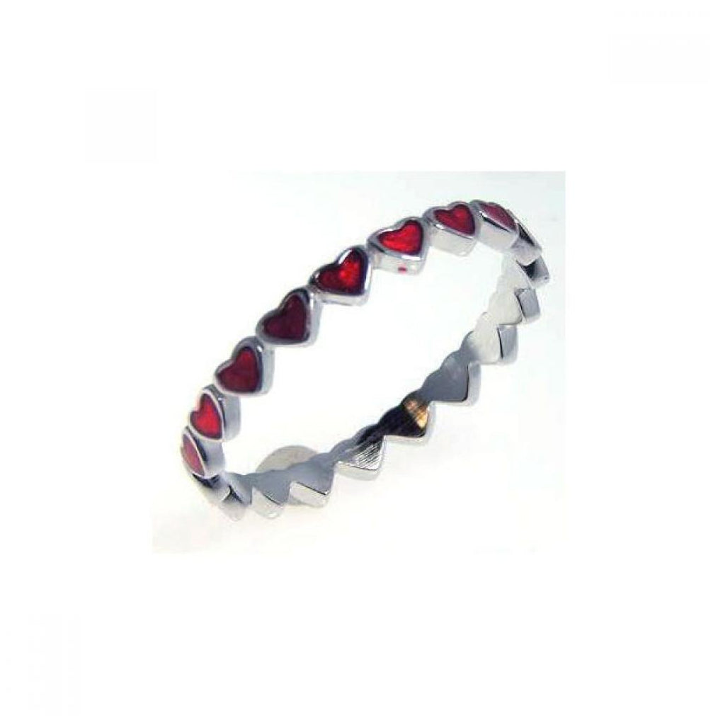 .925 Sterling Silver Rhodium Plated Red Enamel Eternity Heart Ring, <b>size: 5</b>