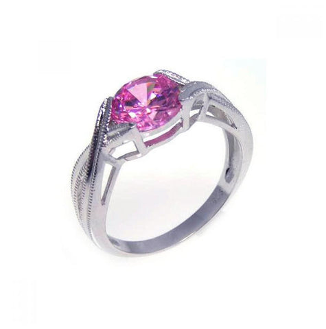 .925 Sterling Silver Rhodium Plated Round Pink Center Cz Solitaire Ring, <b>size: 5</b>