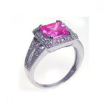 .925 Sterling Silver Rhodium Plated Princess Cut Pink & Clear Cluster Cz Ring, <b>size: 5</b>