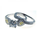 .925 Sterling Silver Rhodium Plated Yellow & Clear Cz Antique Ring Pair, <b>size: 5</b>