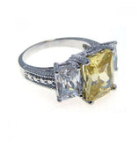 .925 Sterling Silver Rhodium Plated Yellow Center & Clear Cz Ring, <b>size: 5</b>