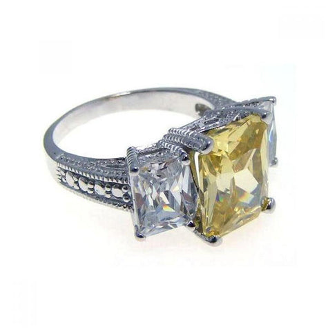 .925 Sterling Silver Rhodium Plated Yellow Center & Clear Cz Ring, <b>size: 5</b>