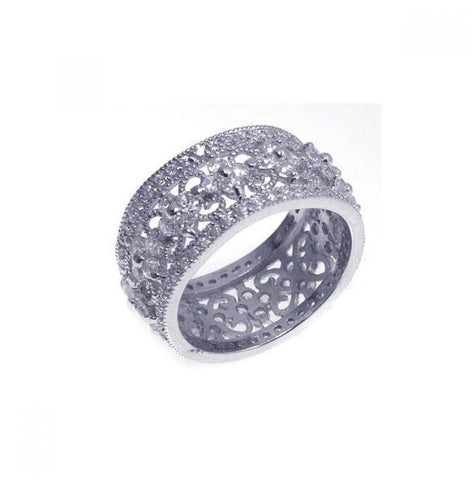 .925 Sterling Silver Rhodium Plated Cz Orante Flower Eternity Ring, <b>size: 5</b>