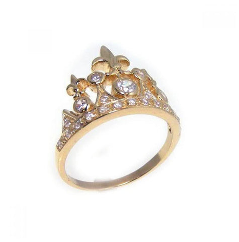 .925 Sterling Silver Gold Plated Cz Tiara Crown Ring, <b>size: 5</b>