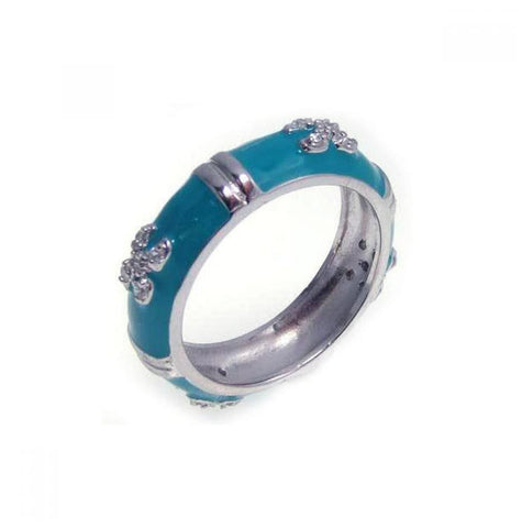 .925 Sterling Silver Rhodium Plated Aqua Enamel Cz Eternity Ring, <b>size: 5</b>