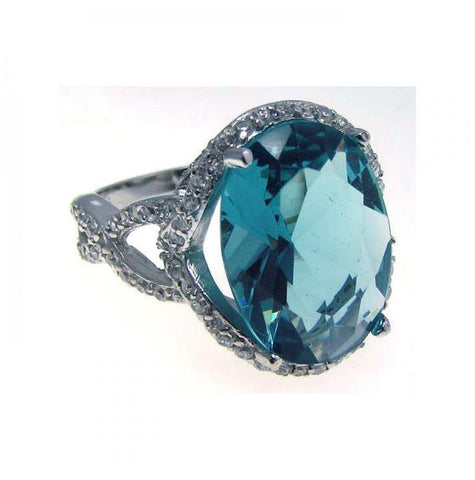 .925 Sterling Silver Rhodium Plated Blue Center & Clear Cz Ring, <b>size: 5</b>