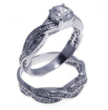 .925 Sterling Silver Rhodium Plated Cz Ring Pair Set, <b>size: 5</b>