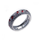 .925 Sterling Silver Rhodium Plated Red Enamel Heart Pave Set Cz Eternity Ring, <b>size: 5</b>