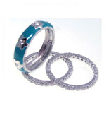 .925 Sterling Silver Rhodium Plated Blue Enamel Cz Flower Stackable Ring Set, <b>size: 5</b>