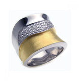 .925 Sterling Silver Rhodium & Gold Plated Pave Set Cz Ring, <b>size: 5</b>